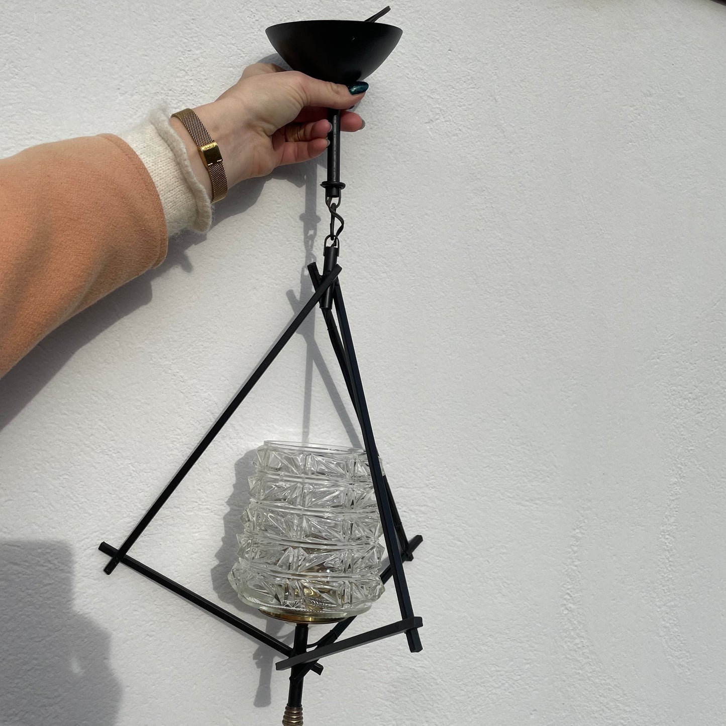 Lustre ancien en métal et verre