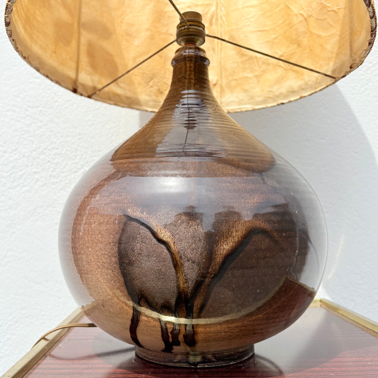 Lampe en grès, abat jour herbier