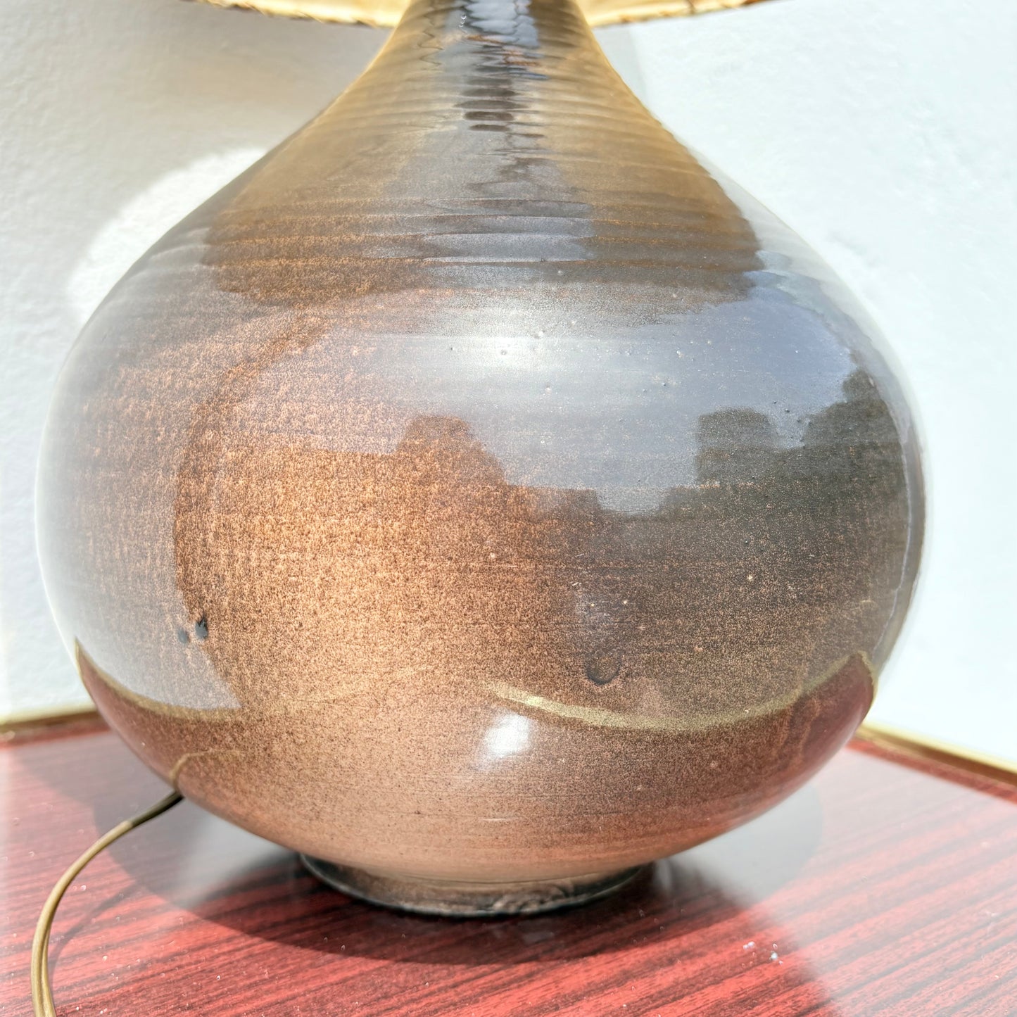 Lampe en grès, abat jour herbier
