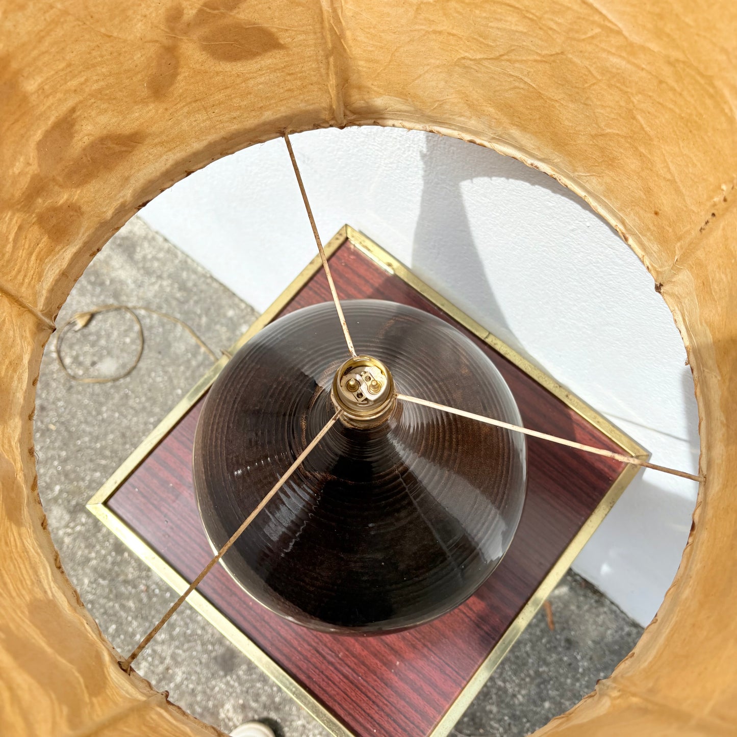 Lampe en grès, abat jour herbier
