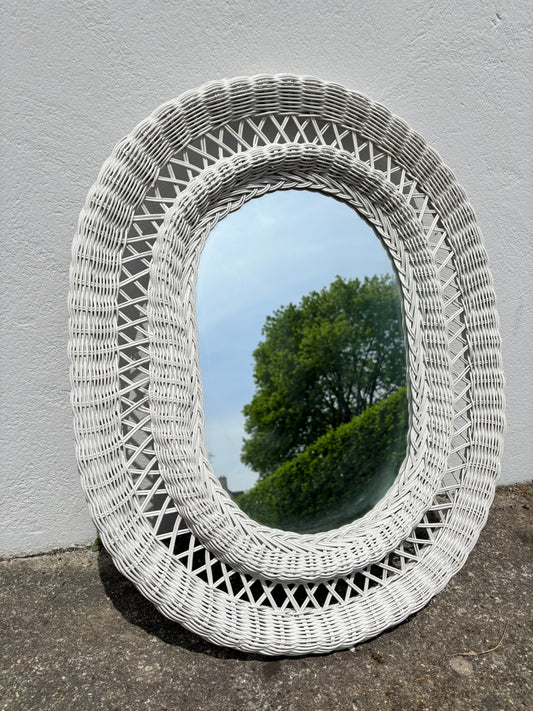 Grand miroir en osier blanc
