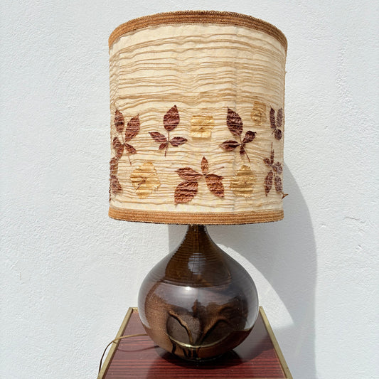 Lampe en grès, abat jour herbier