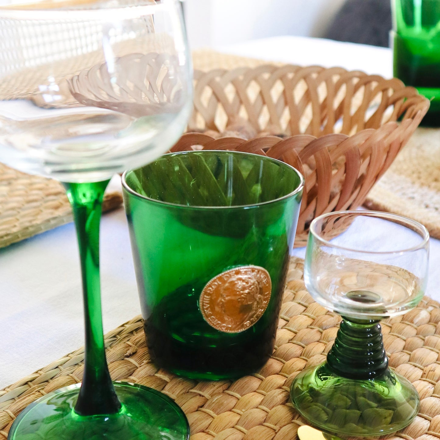 Lot de 6 verres à liqueur Alsace pied vert