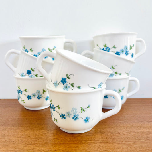 Lot de 8 tasses Arcoroc vintage décor myosotis